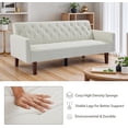 thumbnail image 3 of 74" Linen Futon Sofa Bed, Adjustable Backrest Convertible Loveseat Sleeper Couch with Tapered Wood Legs for Small Space Living Room, Beige, 3 of 6