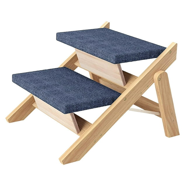 Escaleras de madera para mascotas, escalera portátil para perros alfombrada para animales pequeños y mayores, fácil escalada, rampa plegable para 2 pasos