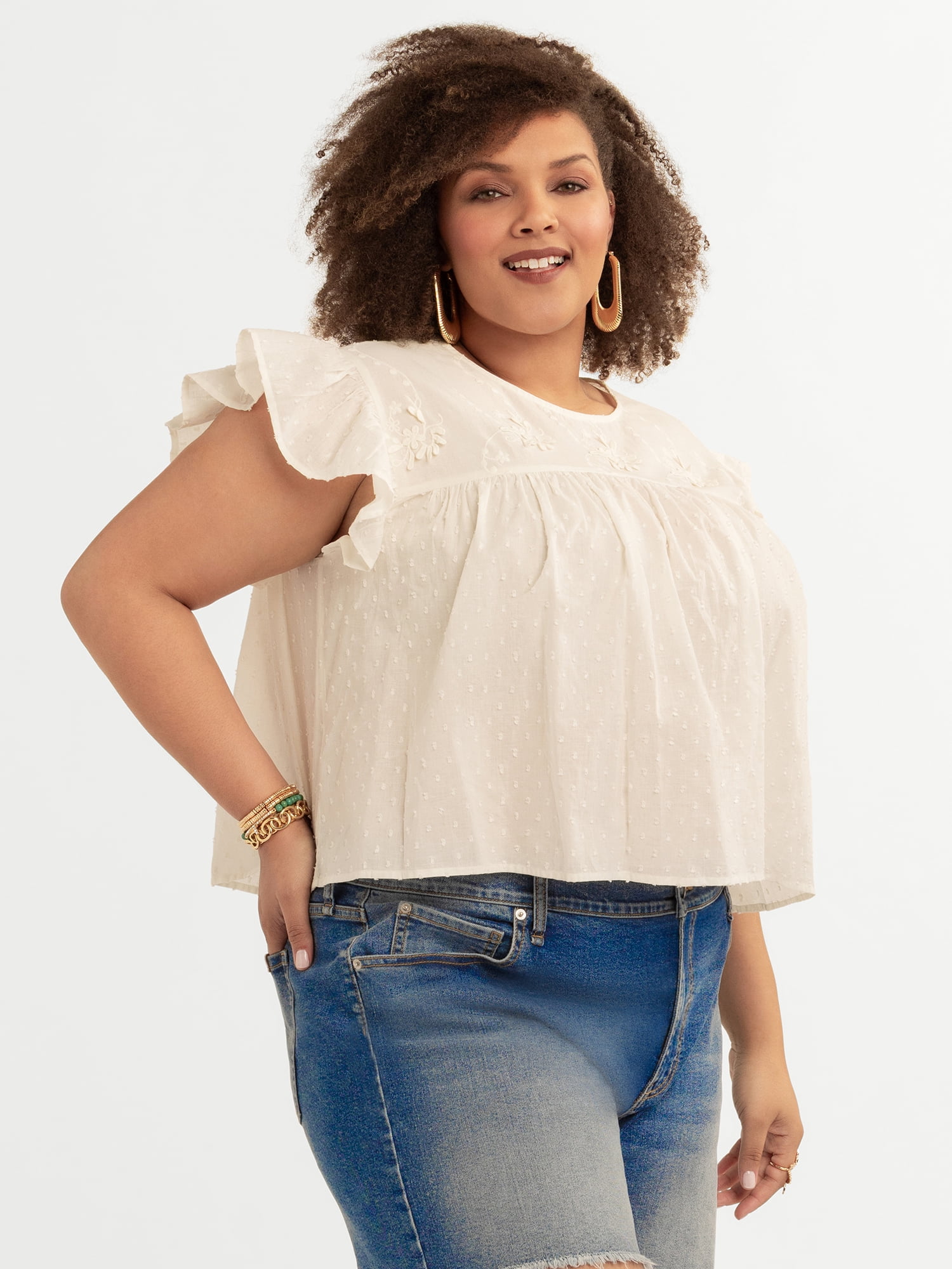 Jessica Simpson Women's and Women's Plus Chandler Flutter Sleeve Top, Sizes XS-4X