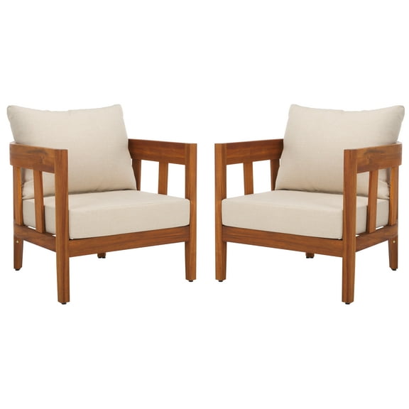 SAFAVIEH Owen Acacia Wood Armchair, Natural/Taupe (Set of 2)