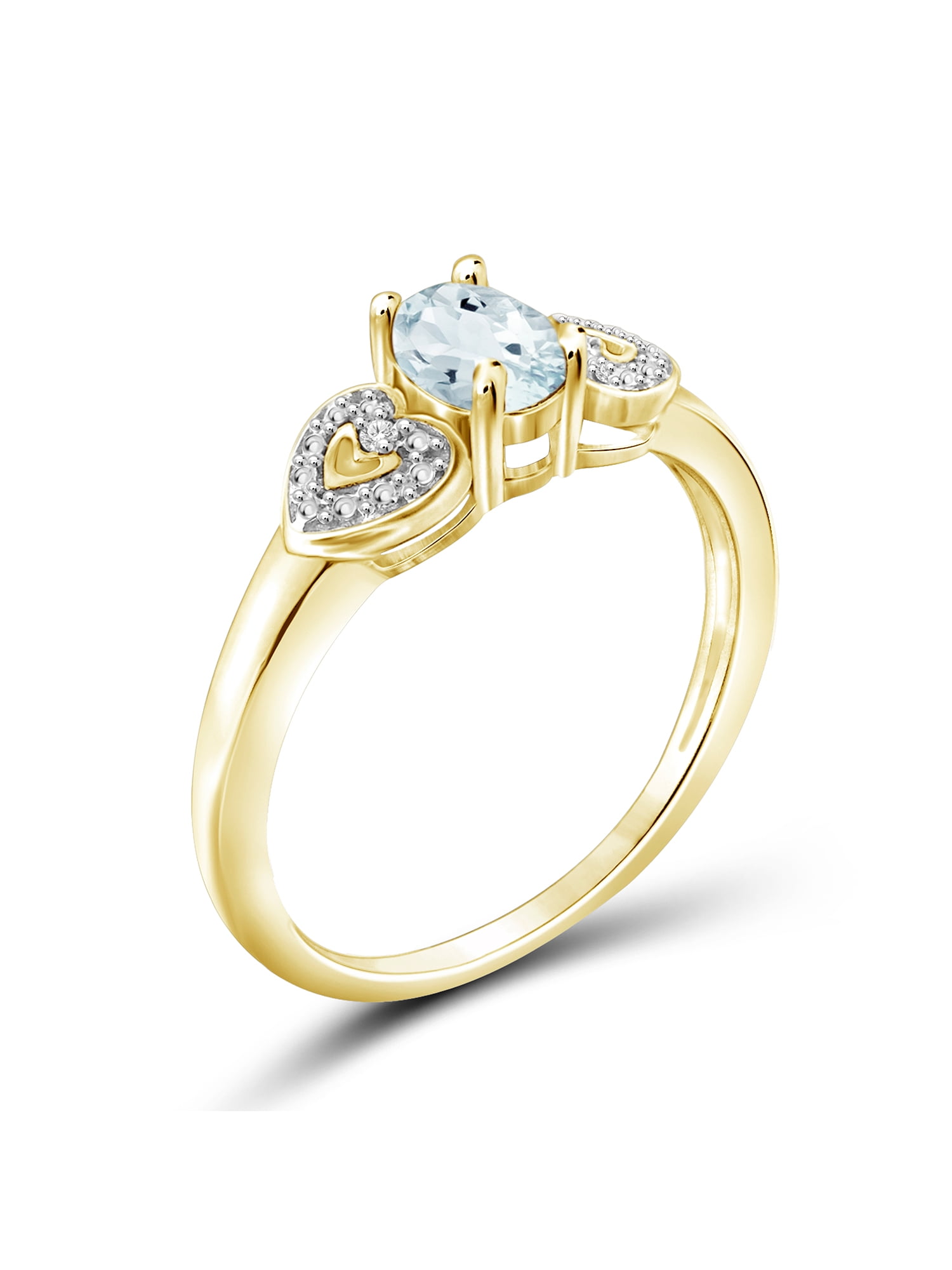 JewelersClub Aquamarine Ring Birthstone Jewelry – 0.45 Carat Aquamarine 14K Gold Plated Silver Ring Jewelry with White Diamond Accent – Gemstone Rings with Hypoallergenic 14K Gold Plated Silver Band