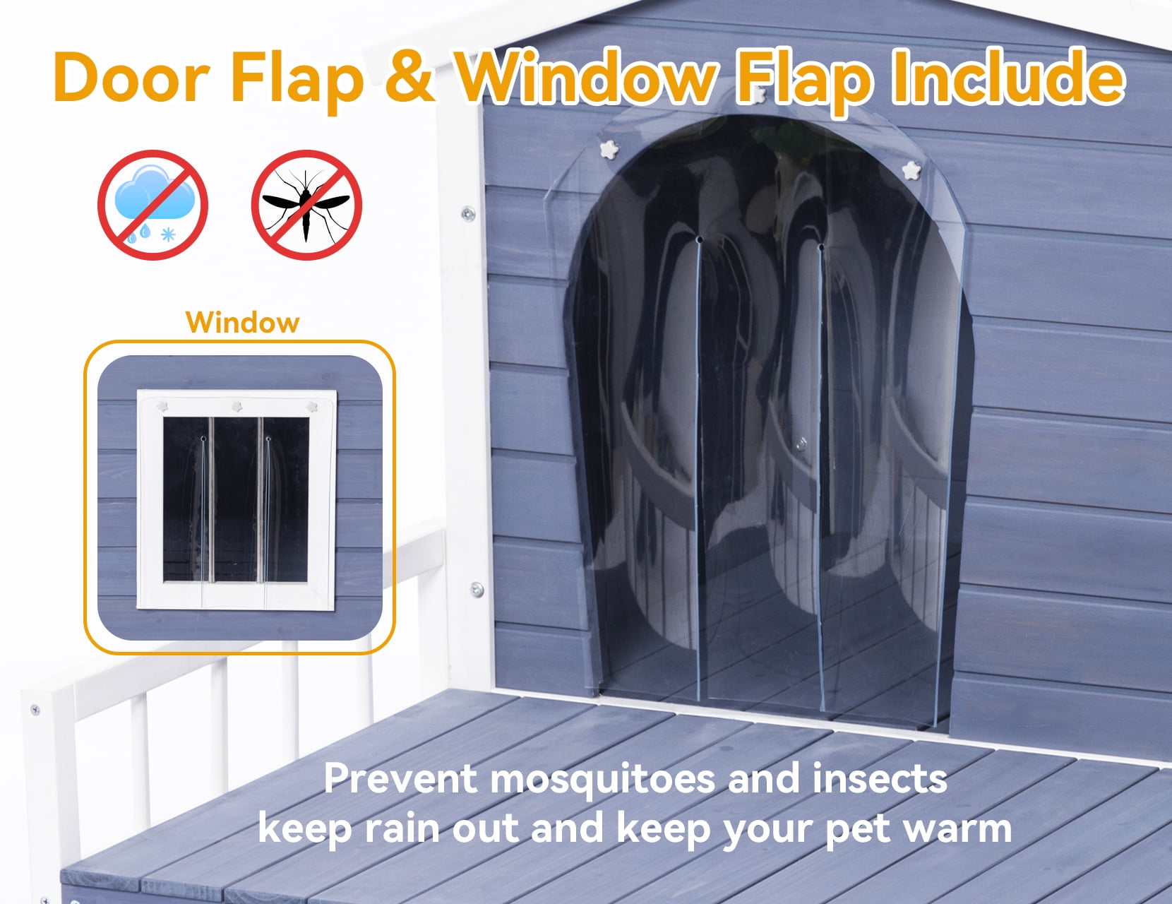 Petsfit Large Wooden Outdoor Dog House with Terrace, Elevated Floor and Openable Roof
