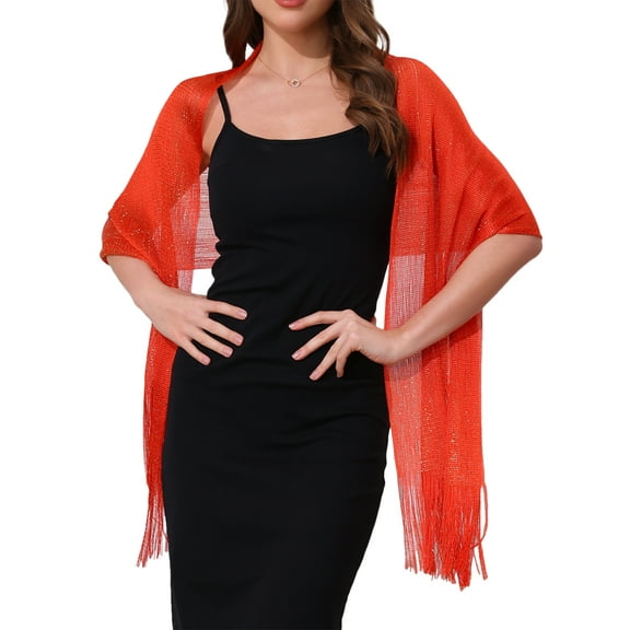 INSPIRE CHIC Women Shawls and Wraps for Evening Dresses, Bling Sparkly Shiny Shimmer Dressy for Wedding Party Orange Red(Gold) 74.8"x17.7"(LxW)