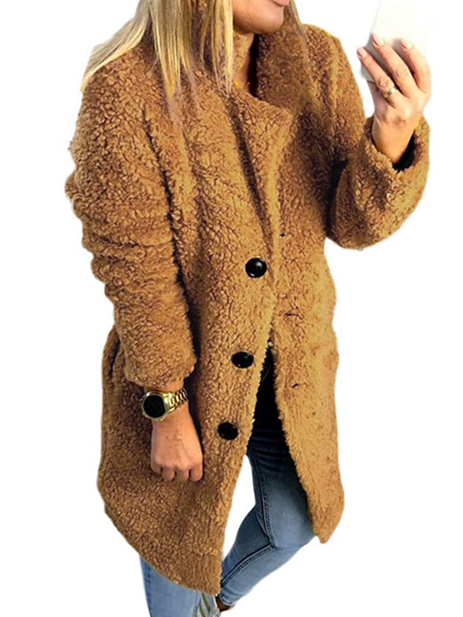 Karuedoo - Women Thick Fleece Fluffy Short Coat Teddy Bear Faux Fur ...