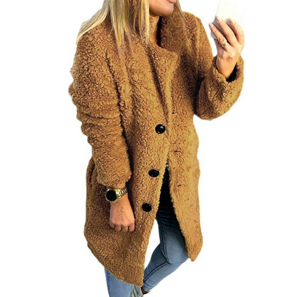 Karuedoo Women Thick Fleece Fluffy Short Coat Teddy Bear Faux Fur