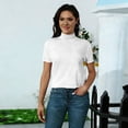 thumbnail image 6 of Avtoify Women High Neck Short Sleeve Top Summer Womens Tops Dressy Casual Loose Casual Stand Collar Blouse, 6 of 7