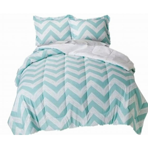 Blue White Chevron Full Bed In Bag Zig Zag Comforter Set Sheets Shams 8 Pc Walmart Com Walmart Com