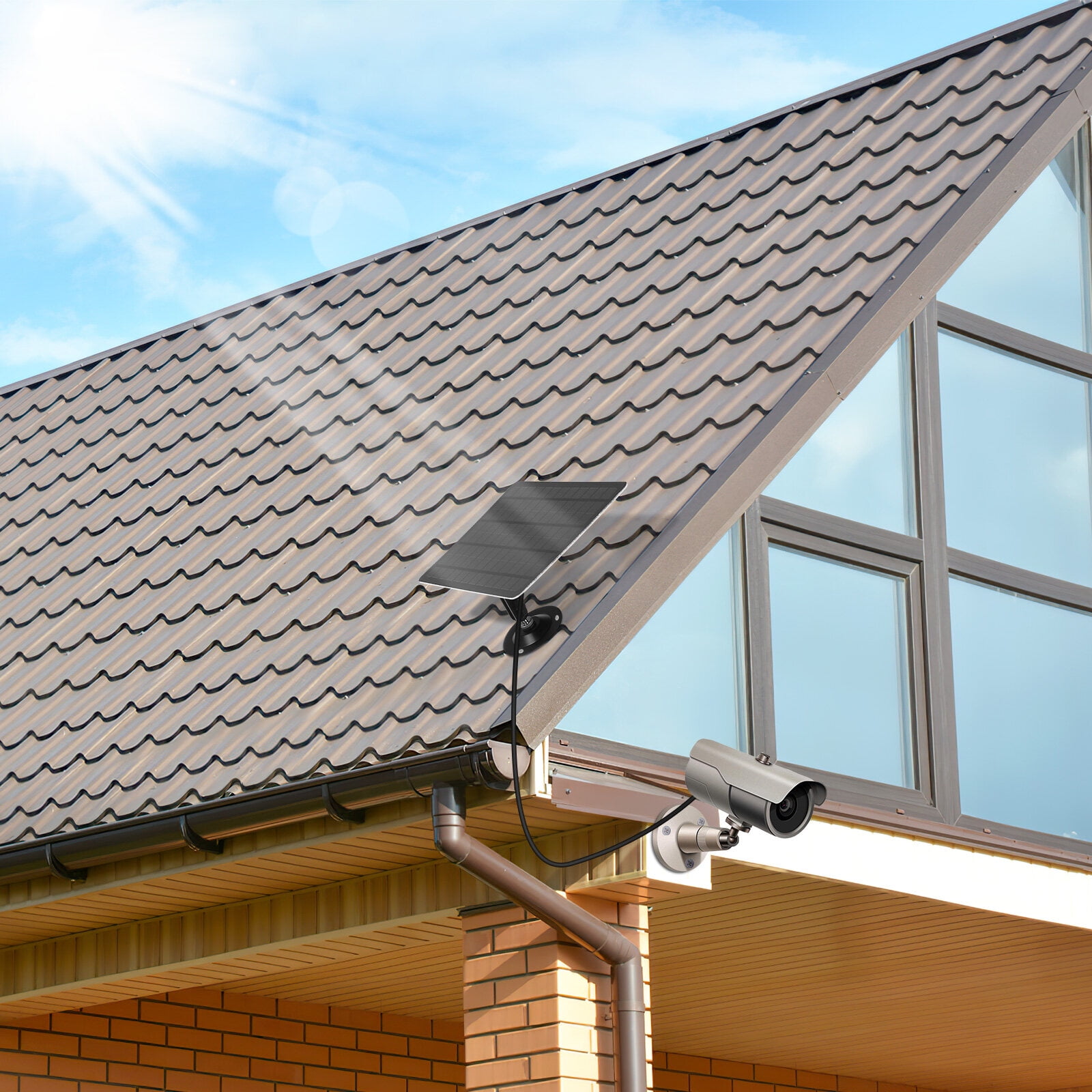 20W Solar Panel for Outdoor Wireless Security Camera, Waterproof Solar Panel Continuously Power for Rechargeable Battery