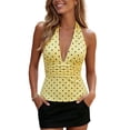 thumbnail image 7 of Mnuaqn Women's Polka Dots Halter Top Y2k Tie Backless V Neck Ruffle Hem Peplum Tank Tops (Yellow, S), 7 of 7