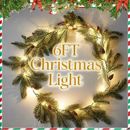 6Ft Artificial Christmas Garland Pre-Lit With 20 Led Lights Xmas Decorations