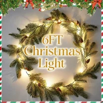 6Ft Artificial Christmas Garland Pre-Lit With 20 Led Lights Xmas Decorations