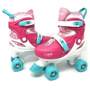 Chicago Skates Adjustable Quad Roller Skate Combo Set Pink/White/Teal – Skates, Helmet, Knee Pads, And Wrist Guards - Size Medium(1-4)