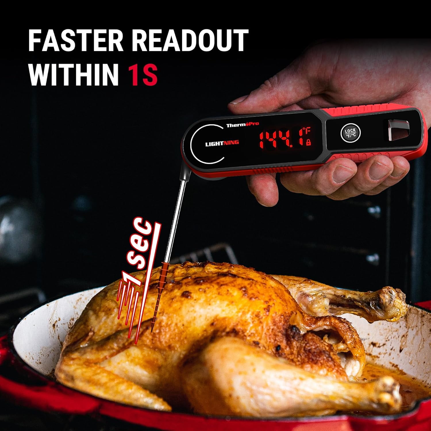 ThermoPro Lightning 1-Sec Instant Read Meat Thermometer, Professional-Grade, Waterproof with Auto-Rotating Display and Calibration Mode