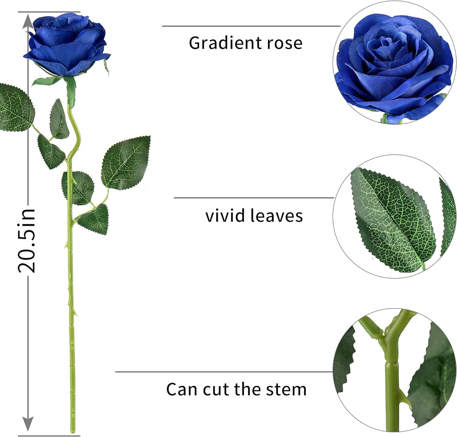 Royal Blue Silk Roses Artificial Rose Flowers Long Stem for DIY Wedding Bouquet Table Centerpiece Home Decor (Royal Blue)
