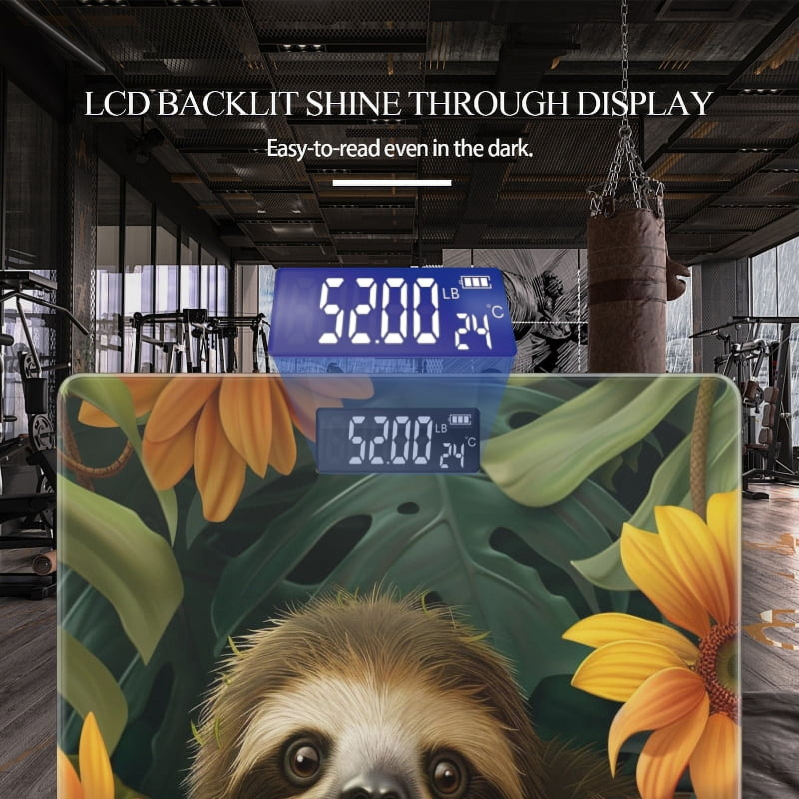 Bathroom Scale, Highly Accurate Digital Body Scale,Precisely Measures Weight up to 400 lbs-Cute Smiling Sloth In The Jungle Surrounded By Large Leaves And Orange Flowers