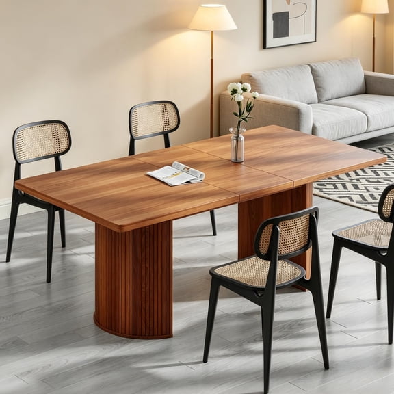 70.8 Inch Oval Dining Table for 4-6 People, Modern Farmhouse Kitchen Table with Semi-Cylindrical Legs, Wood Dinner Table for Dining Room Kitchen Living Room
