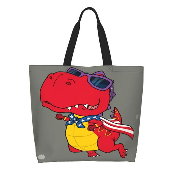 Lsque Dinosaur Super Hero Cartoon Pattern Aesthetic Canvas Tote Bag for Women - Reusable Tote Shoulder Bag Casual Bag for Vacation,Shopping,Work,Gym