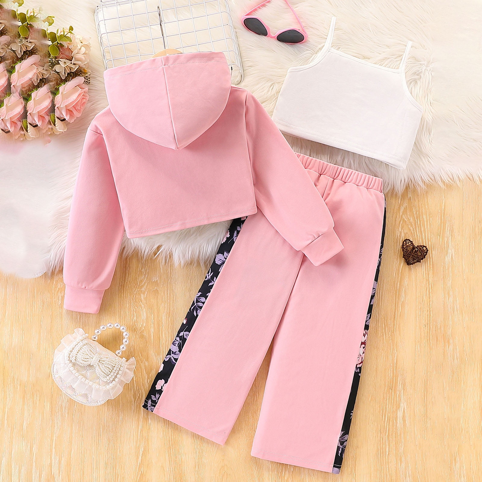 Gubotare Toddler Girls Winter Clothing Sets Girl Outfit Sets Kids Clothes Cute Long Sleeve Pullover Hooded Crop Tops+Sweatpant Set Fall Size 6-7 (Red,6-7 Years)