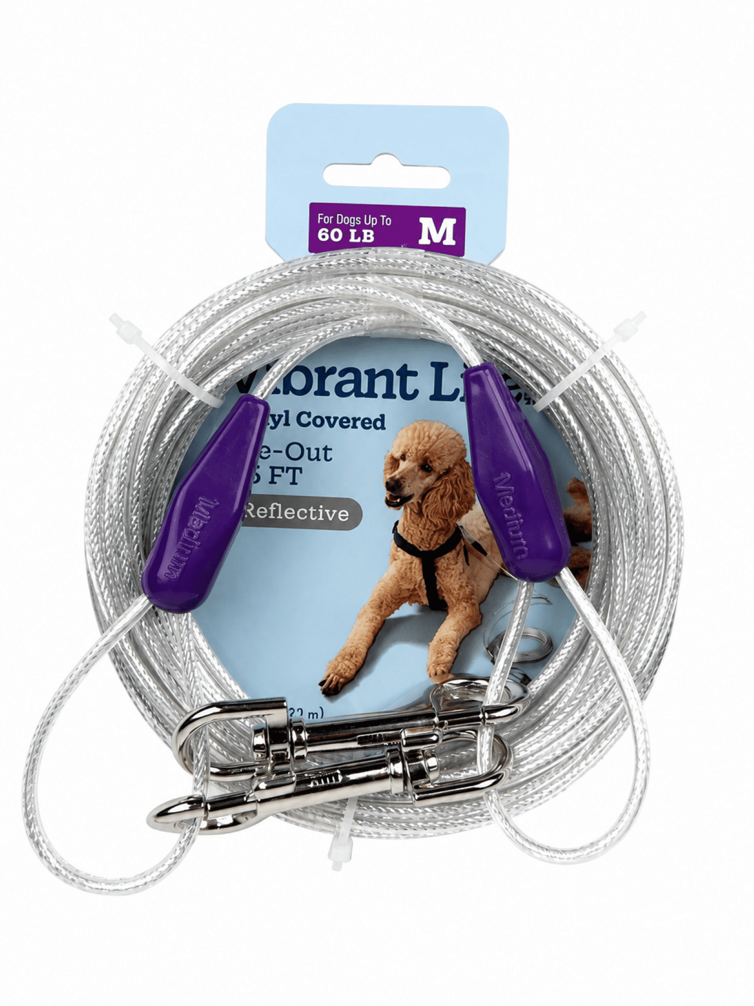 (2 pack) Vibrant Life Reflective Vinyl-Covered Tie-Out Cable for Dogs, M, 25'
