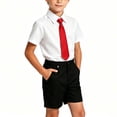 thumbnail image 2 of Mifsaly Toddler Boys 3 Piece formal Outfit Sets Summer Lapel Button Down Shirts with Necktie and Uniform Shorts Kids Back To School Class Photos Stage Performance, 2 of 6