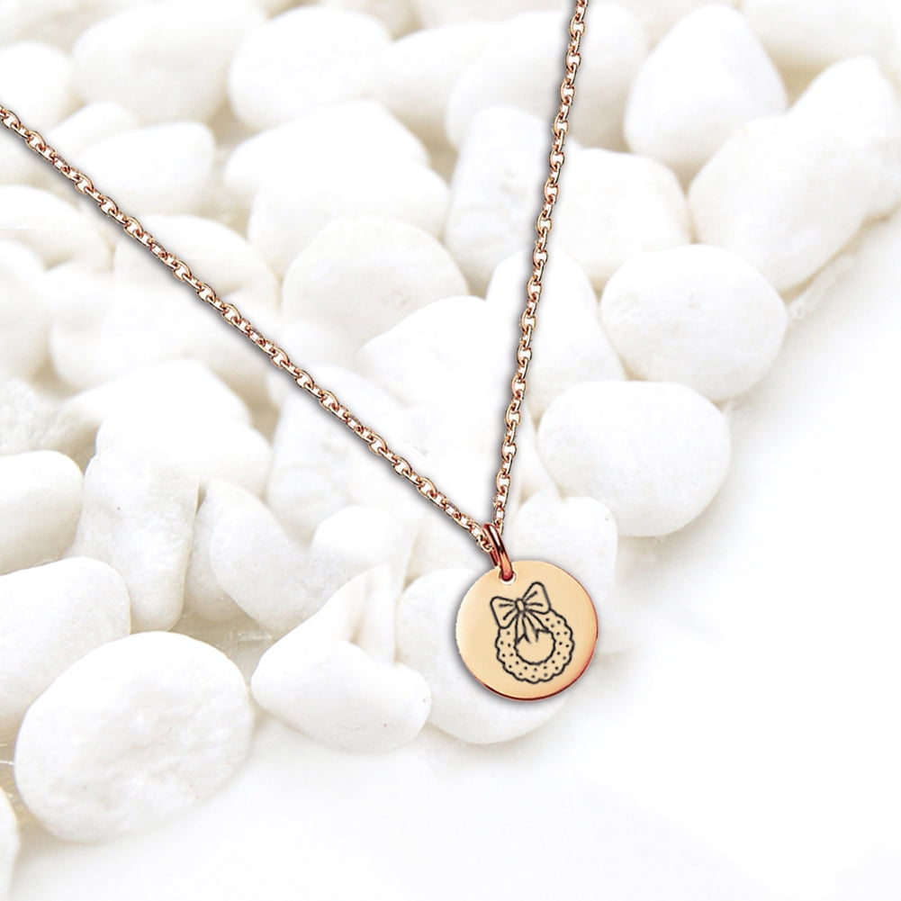 Anavia Round Mother's Day Wreath Stainless Steel Rose Gold Disc 10mm Pendant Jewelry with Gift Box