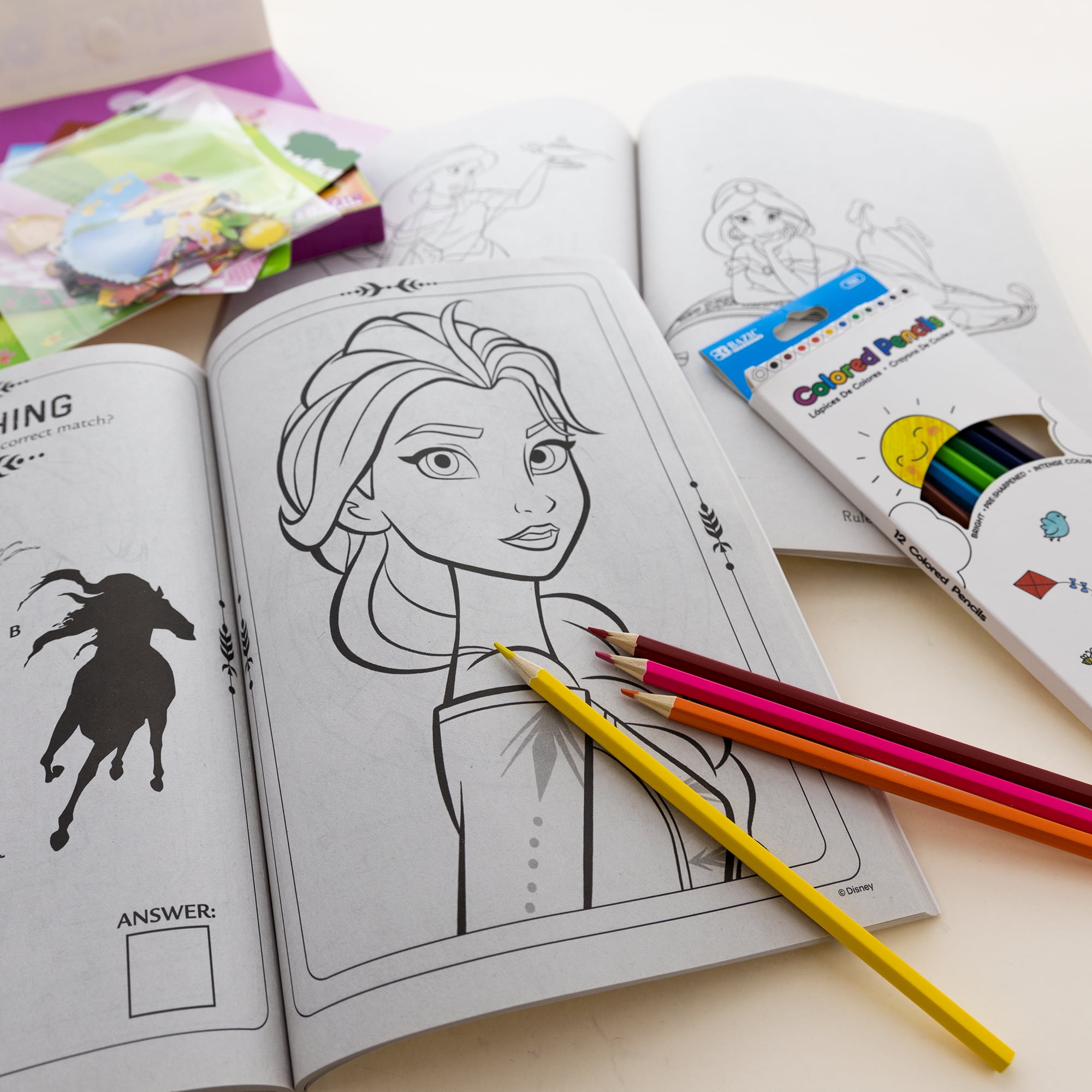 Princess Coloring and Activity Book Set, Include 3 Books, Colored Pencil & Sticker Adult Tween Child