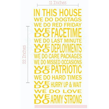 - in This House We Do Dog Tags Army Strong Vinyl Decals Wall Stickers Quote 11x22-Inch Yellow