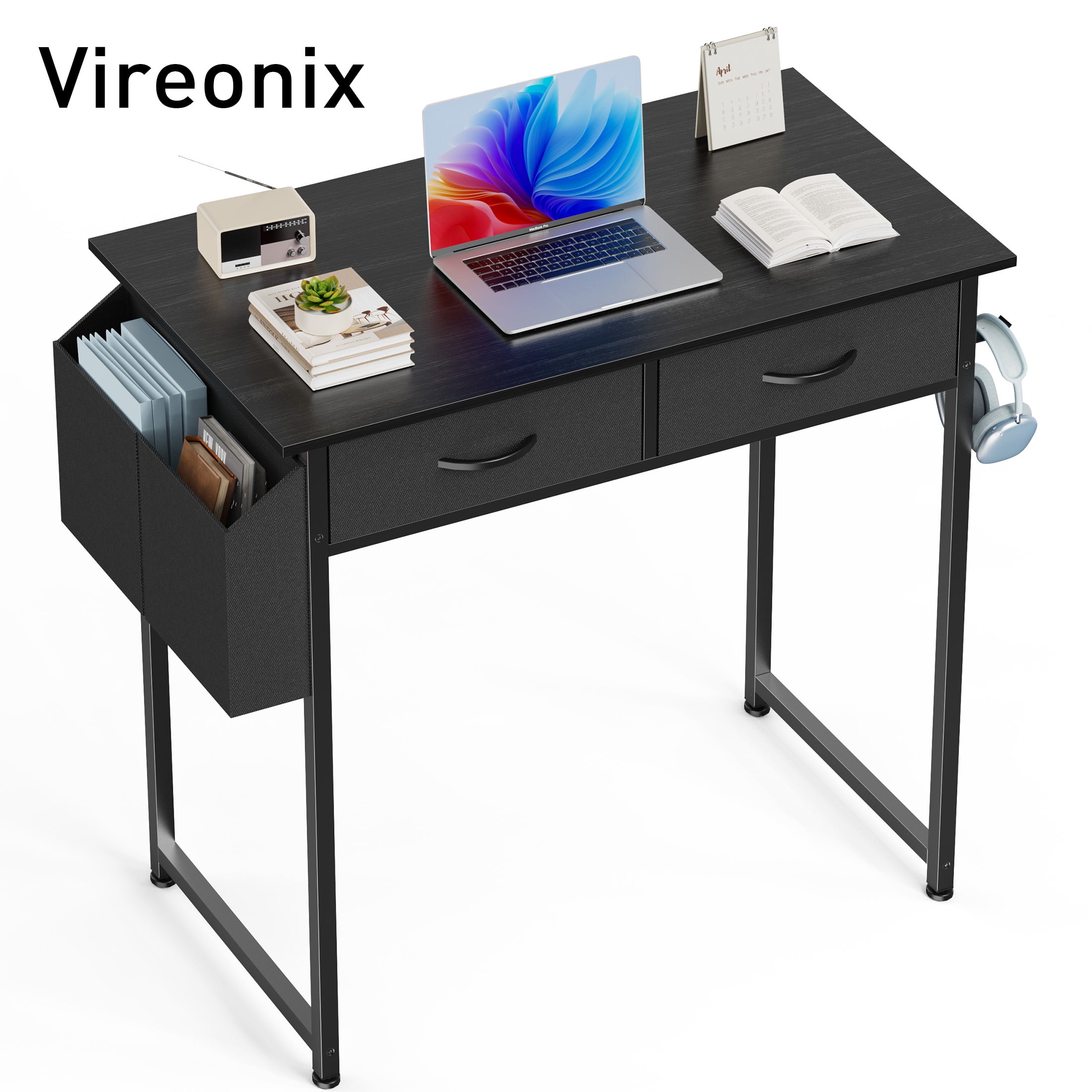 Vireonix 32IN Black Computer Desk with Drawers, Adjustable Feet Vireonix 32IN Black Computer Desk with Drawers, Adjustable Feet