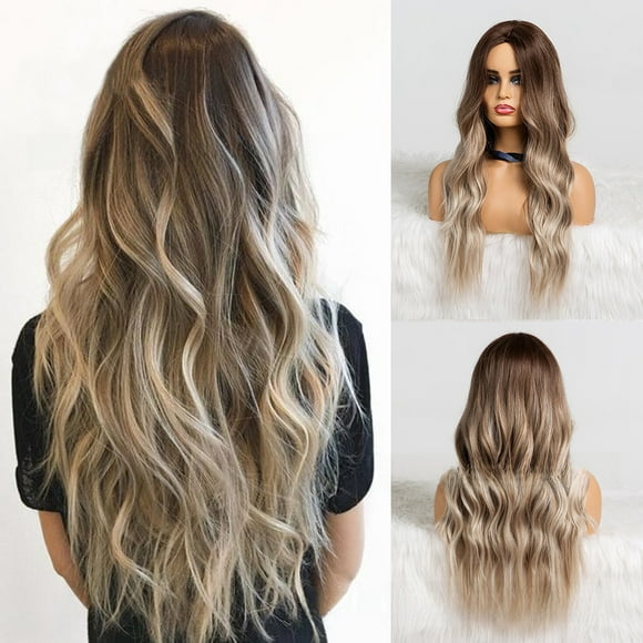 EMMOR Authentic Long Straight Wig for Women - Natural Style Gradient Brown with Ash Gray Highlights, Versatile Fit for All Skin Tones & Face Shapes, Universal Appeal Across Continents, Premium
