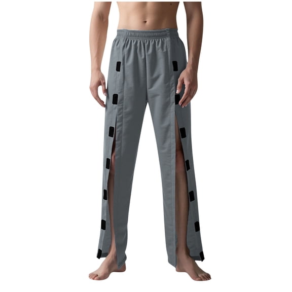 Men's Post Surgery Pants Open Bottom Easy Side Tear Away Pants Adaptive Breakaway Sweatpants with 2 Sides Magic Stickers