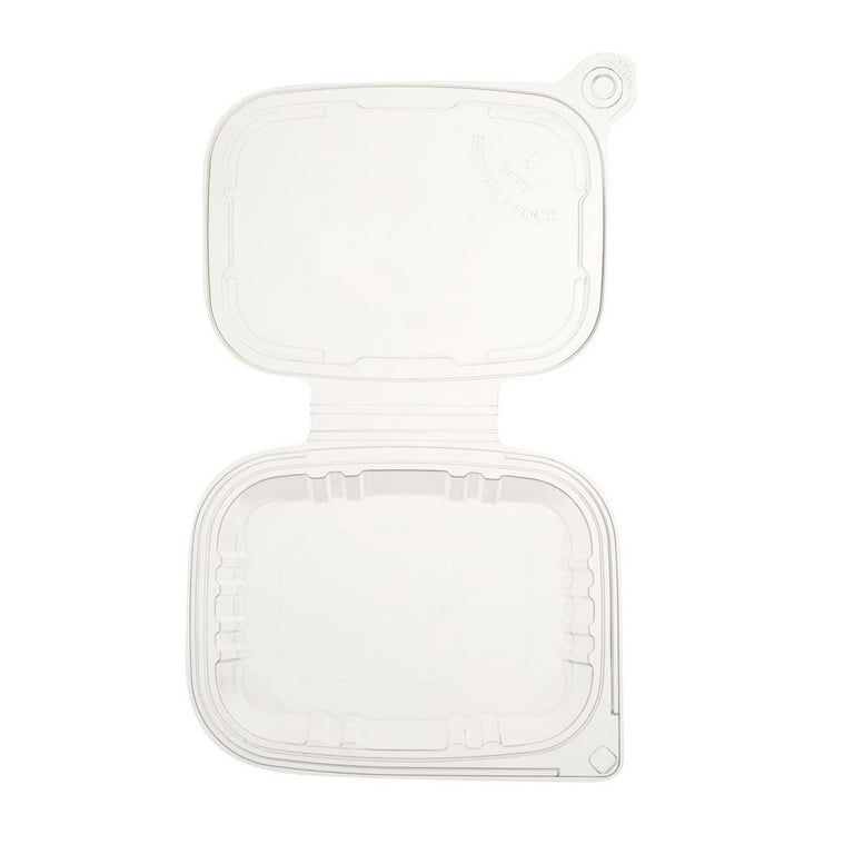 Tamper Tek 13 oz Rectangle Clear Plastic Container - with Lid,  Tamper-Evident, 4 Compartments - 7 x