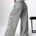 thumbnail image 4 of Women's Y2K Bow Knot Wide Leg Sweatpants Elastic High Waist Loose Casual Trousers Streetwear Baggy Pants Gray L, 4 of 5