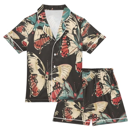 Children s Satin Pajama Sets Pajama Sets Button-Up Satin Pajama Set for Boys & Girls Giant Butterfly S