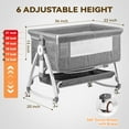 thumbnail image 6 of Rupoun Bassinet, Bedside Sleeper, Foldable Baby Crib with 6 Adjustable Heights and Mesh Panels, for Infant Newborn Child, Gray, 6 of 7