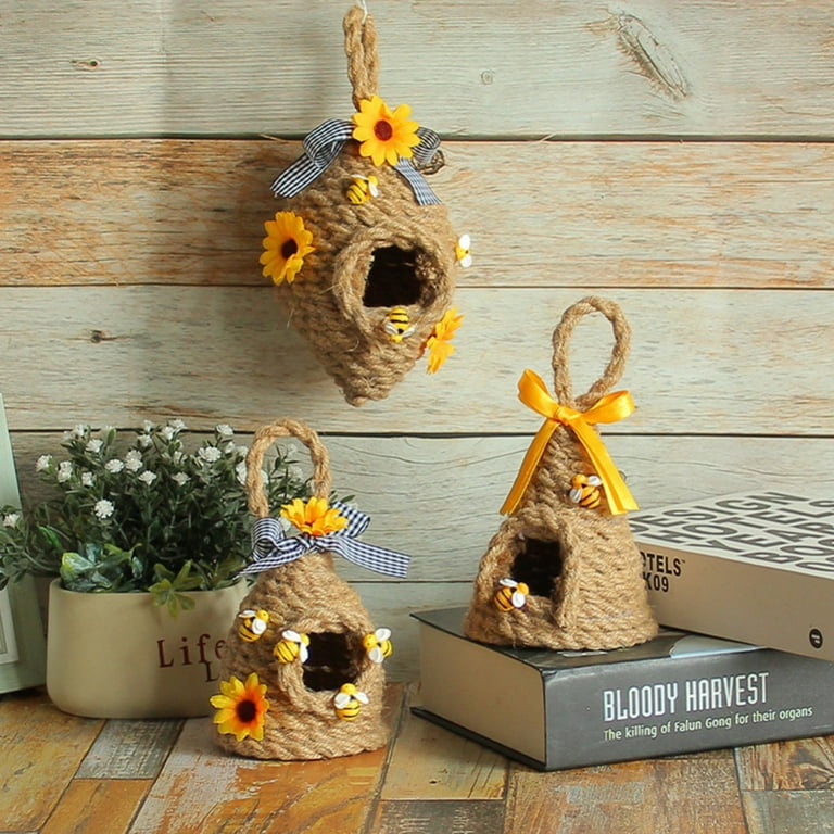 2 Pieces Mini Beehive Farmhouse Bee Hive Decor Bee Tiered Tray Decor Spring  Summer Shelf Sitter Bee Kitchen Decor with Sunflower Bee Home Decor