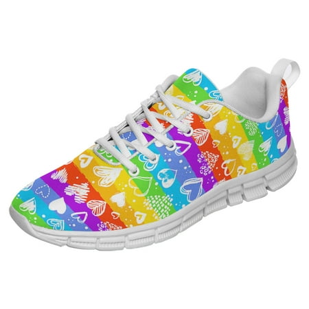 

LGBT Pride Shoes Men Women Fashion Rainbow Sneakers Lightweight Breathable Running Shoes Gift for Gay Lesbian White Size 7