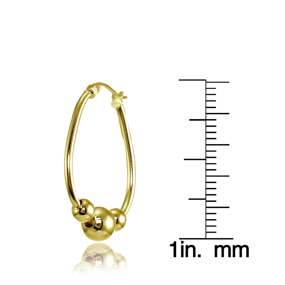 25mm Yellow Gold Flashed Sterling Silver Polished Beaded Hoop Earrings