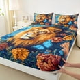 thumbnail image 3 of Manfei Wild Lion Twin Sheet Sets,Jungle Animal Twin Fitted Sheet,Orange Flower Floral Flat Sheet For Children,Microfiber Bedroom Decor,3pcs, 3 of 7