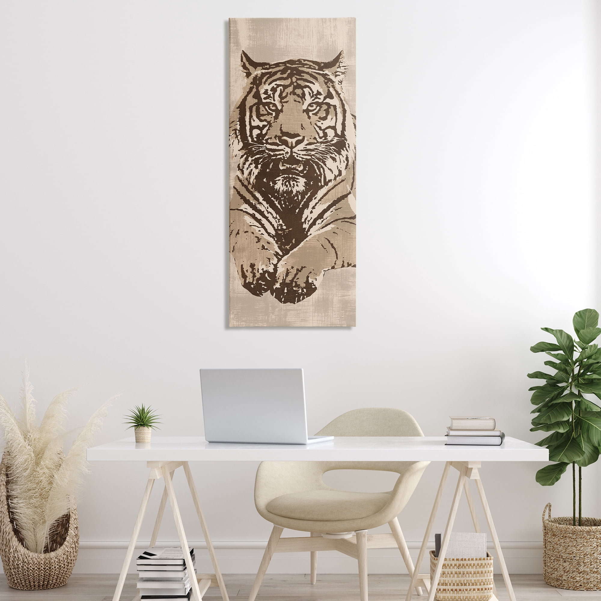 Stupell Industries Fierce Tiger Baring Teeth Animals Painting Wrapped Canvas Art Print Wall Art, 20 x 48