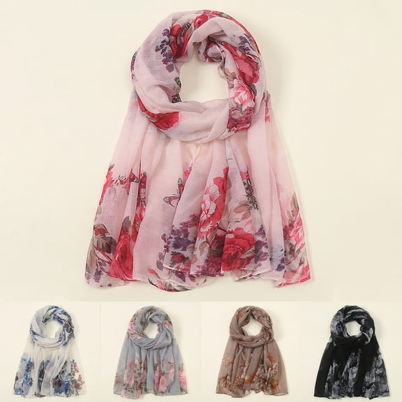 YVNAURA Floral Long Scarf for Women Muslim Headscarf Thin Summer Silk Feel Scarf Soft Lightweight Breathable Hijab Wrap Ladies Printed Head Scarf for Daily Travel Office, Black,One Size
