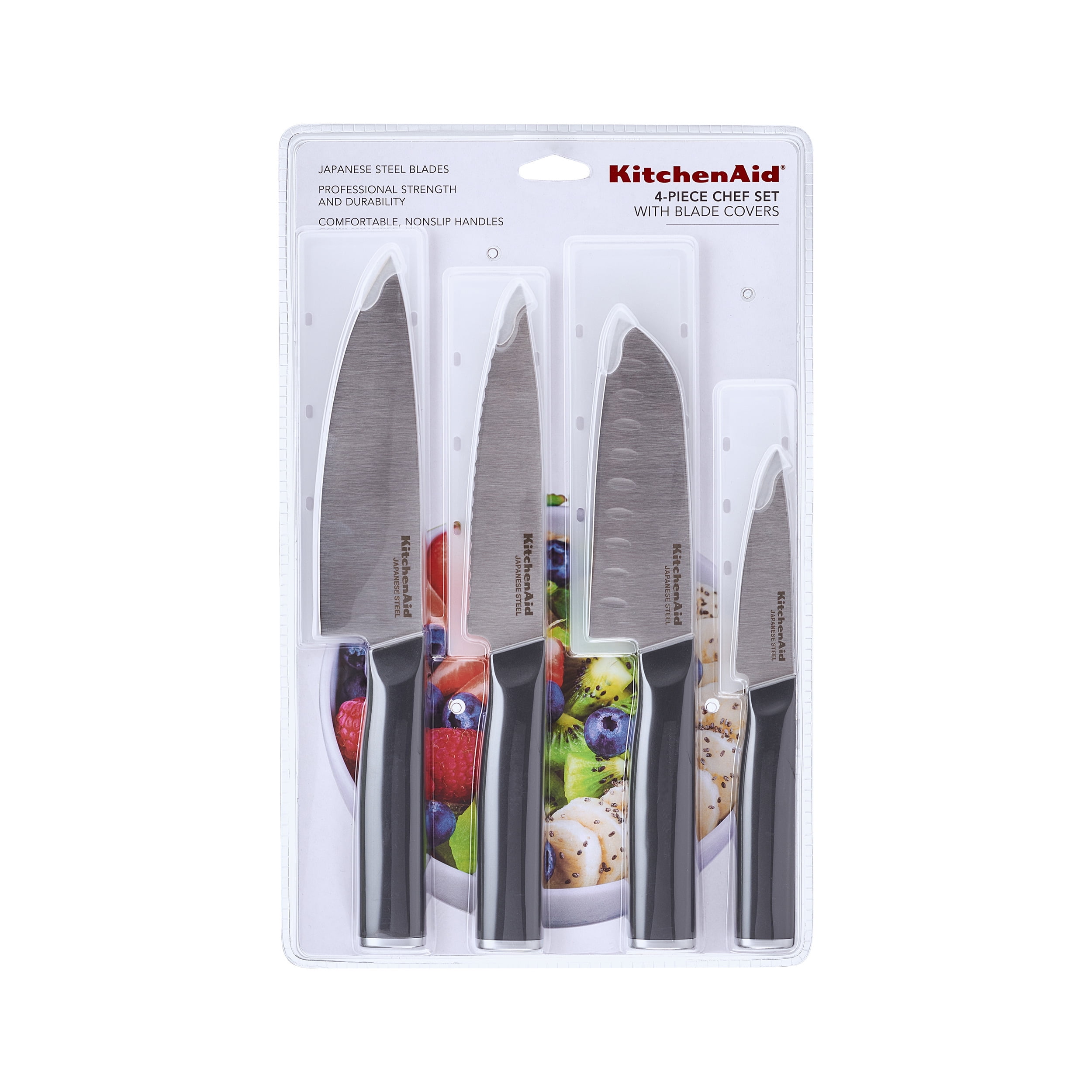 KitchenAid 4-Piece Chef Knife Set with Blade Covers, High-Carbon Japanese Steel, Charcoal Gray