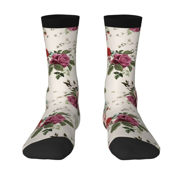 Uemuo Rose Flowers Pattern Women's Crew Socks, Soft Durable Breathable Moisture-Wicking with Odor Control Cotton socks