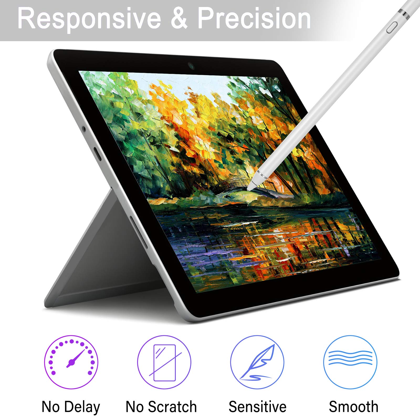 Stylus Pen for iPad, WeluvFit Digital Stylish Pen Pencil Rechargeable, Compatible with All Touch Screens, White