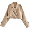 thumbnail image 1 of Womens Cropped Jacket Long Sleeve Belted Trench Coat Solid Color_Special Gift, 1 of 5