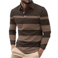 thumbnail image 2 of Aobny Men's T Shirts Striped Button Clothing Long Sleeve Big & Tall Collared Polos Work Shirt,Brown,XXL, 2 of 5