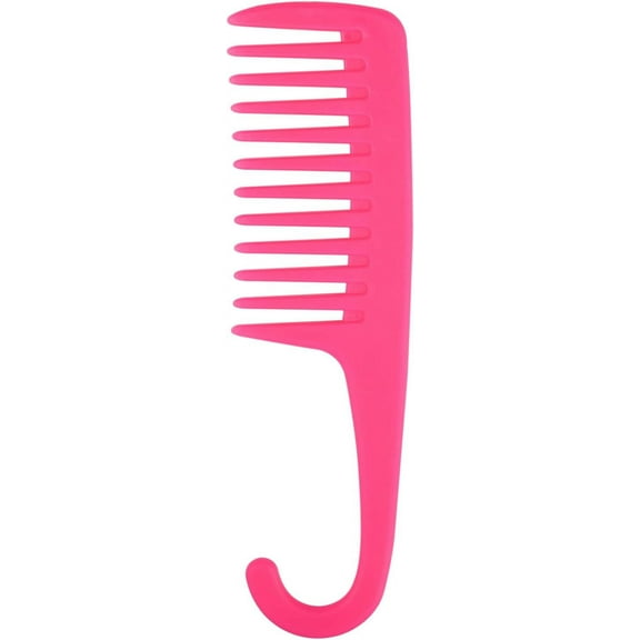 Hot Pink Wide Teeth Shower Comb Curl Curved Teeth Hook Comb Wet Curl Grooming Comb for StraightTool