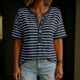 thumbnail image 4 of Aezemi Women Striped Button Shirts Pullover Loose Fit Short Sleeve Summer Daily Home Fashion Tees Baggy Outdoor Work Walking All Match Soft Casual Tops S, 4 of 7