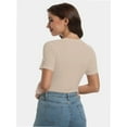 thumbnail image 7 of Women's Crew Neck Ribbed Fitted Shirt Basic Short Sleeves Summer T Shirt Tops, 7 of 7