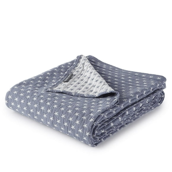 Dawson Star Three Layers Pre-Washed Gauze Blanket Lightweight Soft Breathable 100% Cotton Blanket (Queen, Blue)
