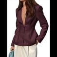 thumbnail image 1 of Blazer de Larga con Botones, Color Liso, Informal, con Escote en V Profundo para Mujer, para y Otoño. Vino Tinto S, 1 of 7